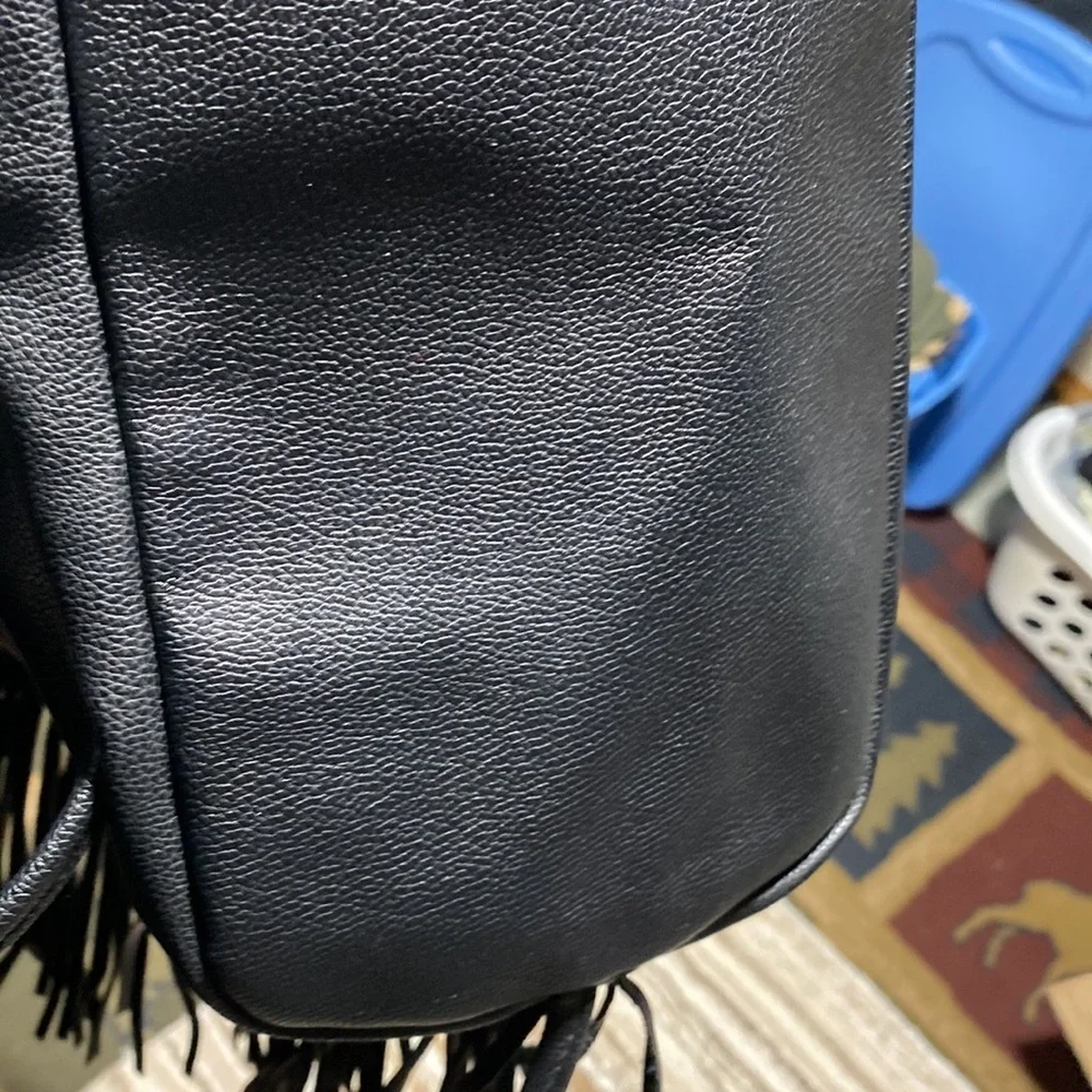 Victoria's Secret Black Fringe Tassel Backpack Drawstring Purse New - Picture 6 of 7